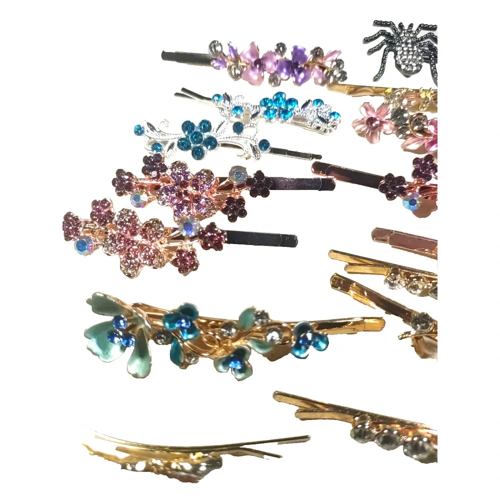 Lot Of 15 Fancy Bobby Pin Hair Barrettes Colorful Rhinestone